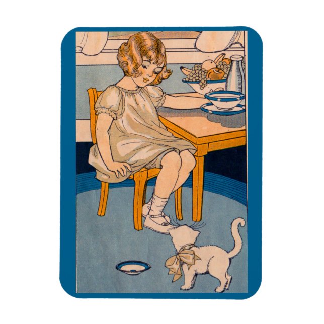 Mädchen der 1920er und ihre kleine weiße Katze Magnet (Vertikal)