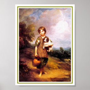 Mädchen der Hütten-32a mit Hund Poster