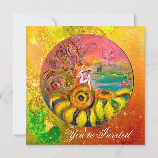 MÄDCHEN DER SONNENBLUMEN Gelb-orange-rosa Funkeln Einladung (Vorderseite)