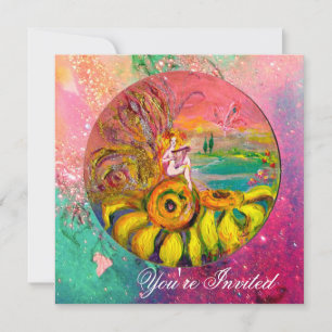 MÄDCHEN DER SONNENBLUMEN Gelbgrün, rosa Funkeln Einladung
