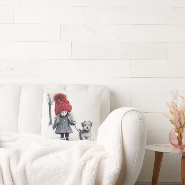 Mädchen, die 3D-Strick-Hut mit Hund tragen Kissen (Liege)