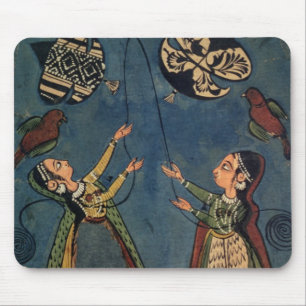 Mädchen, die Drachen, Kulu Volksmalerei, Himachal Mousepad