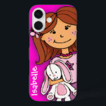 Mädchen, die ein weißes Kaninchen mit rosa Namen k iPhone 16 Hülle<br><div class="desc">Mädchen kuppeln rosa Gehäuse niedlich moderne grafische Mädchen Fall. Mädchen klopft ihr Glück,  weißes Hase. Dieser Fall liest Isabelle oder personalisieren Sie mit dem Namen Ihres Kindes. Original-Design von Sarah Trett für www.mylittleeden.com</div>