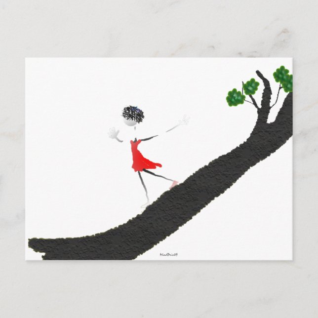 Mädchen, die einen Baum hinunterlaufen Postkarte (Vorderseite)