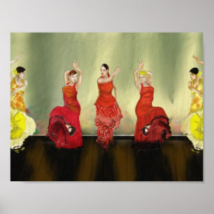 Mädchen, die Flamenco auf Bühne-Kunst-Druck tanzen Poster