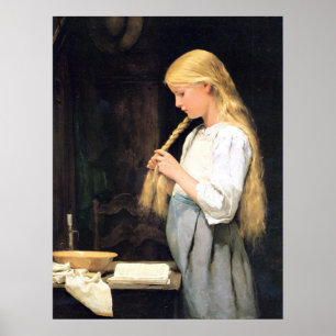 Mädchen die Haare flechtend Girl Braiding Poster