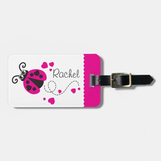 Mädchen, die Herz-Ladybug pink genannt Gepäckanhän Gepäckanhänger (Vorderseite horizontal)