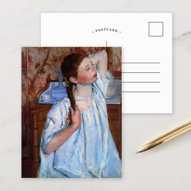Mädchen, die ihr Haar anreichert | Mary Cassatt Postkarte (Von Creator hochgeladen)