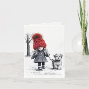 Mädchen, die ihren Hund spazieren gehen Karte