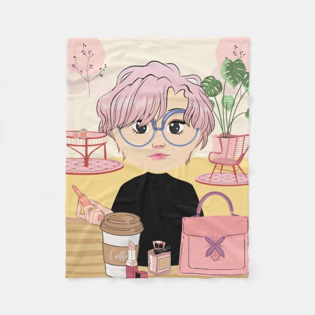 MÄDCHEN , DIE IN EINEM KAFFEE-PLATZ AUFGEBAUT WERD FLEECEDECKE (Vorderseite)
