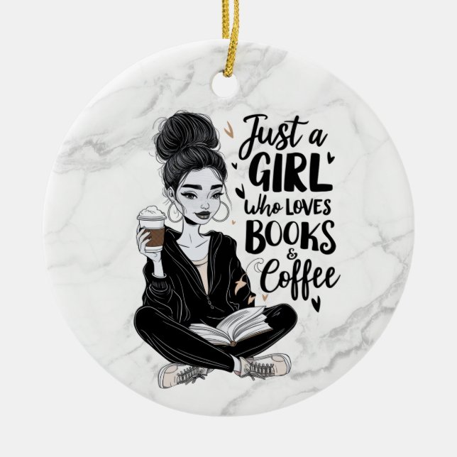 Mädchen, die Lieben Bücher & Kaffee kundenspezifis Keramik Ornament (Vorne)