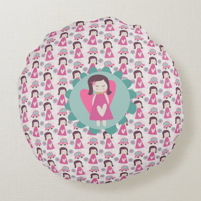 Mädchen, die Orte haben Rundes Kissen (Rückseite)