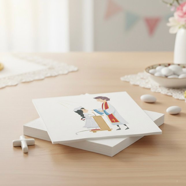 Mädchen, die religiöse Zeitung Napkins erhalten Serviette (Von Creator hochgeladen)