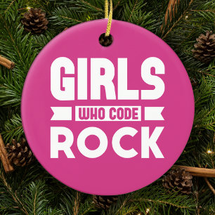 Mädchen, die Rock kodieren, Rosa w/Custom Text Chr Keramik Ornament