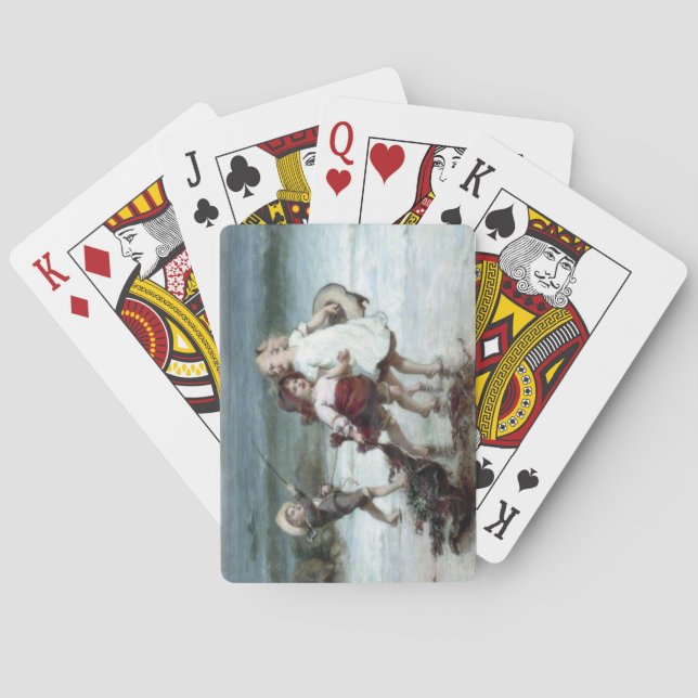 Mädchen, die so tun, als wären sie Pferde am Stran Spielkarten (Rückseite)