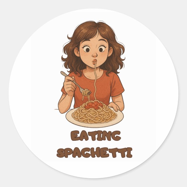 Mädchen, die Spaghetti essen Runder Aufkleber (Vorderseite)