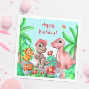Mädchen-Dinosaurier-Geburtstag Serviette