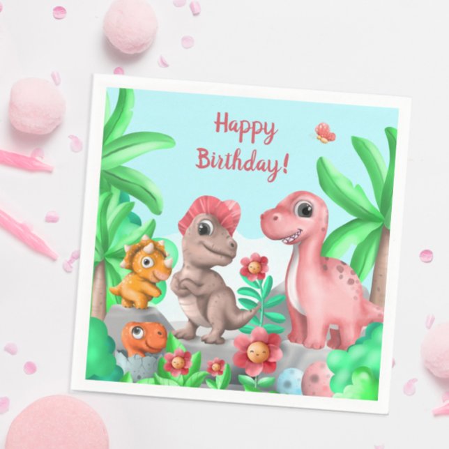 Mädchen-Dinosaurier-Geburtstag Serviette (Child''s Dinosaur Birthday Party Napkins)