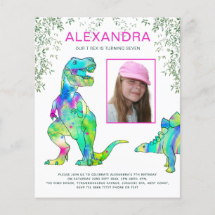 Mädchen Dinosaurier Geburtstagsfeier Budget Einlad Flyer