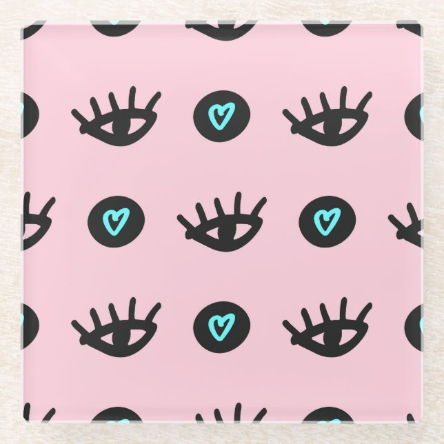 Mädchen Doodle: Augen hören Nahtlos. Glasuntersetzer (Vorderseite)