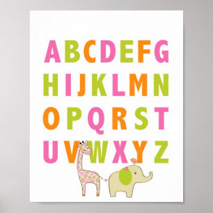 Mädchen Dschungel Tier Alphabet Kinderzimmer Wandb Poster