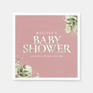 Mädchen Dusty Rose Grünzeug Blätter Baby-Party Serviette