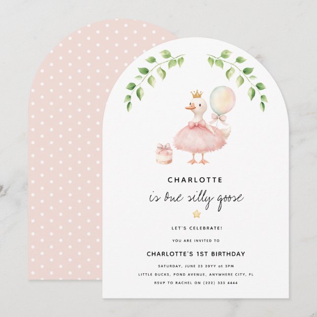 Mädchen Ein Albernes Gänse 1. Geburtstag Party Einladung (Vorne/Hinten)
