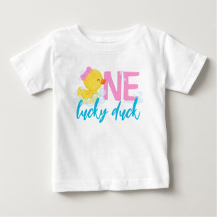 Mädchen Ein Glücksente Wasserfarbe Ente 1. Geburts Baby T-shirt