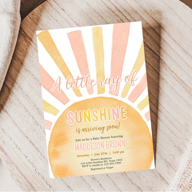Mädchen ein wenig Ray Sunshine Baby Dusche Einladung (Pink Boho Sunshine Baby Shower Invitation )