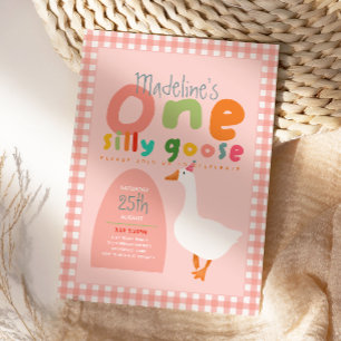 Mädchen Eine Dumme Gans Rosa Gingham Erstes Geburt Einladung