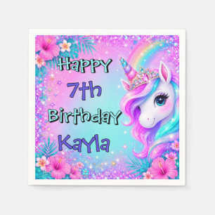 Mädchen Einhorn Happy Birthday Lila Regenbogen Par Serviette