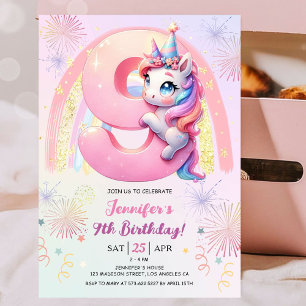 Mädchen Einhorn Magischer Regenbogen 9. Geburtstag Einladung