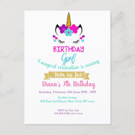 Mädchen Einladung zum Geburtstag Unicorn Thema Postkarte