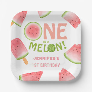 Mädchen eins in einem Melon! Watermelon Birthday P Pappteller