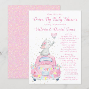 Mädchen Elefant Auto Drive By Baby Shower Einladung