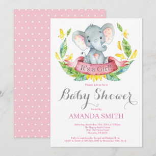 Mädchen-Elefant-Babyparty-Einladungs-Rosa und Grau Einladung