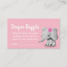 Mädchen-Elefant-Babyparty-Windelraffle-Karte