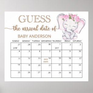 Mädchen-Elefant & Blumen-Schätz-Datums-Kalender P Poster