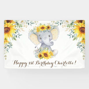 Mädchen Elefant Rustikale Sonnenblumen glücklich G Banner