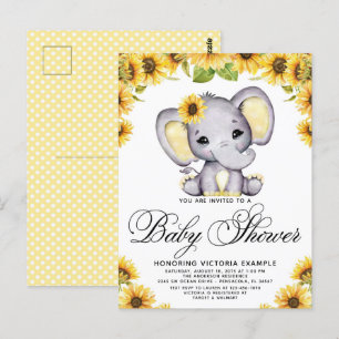 Mädchen Elefant Sonnenblume Baby Shower Einladung Postkarte