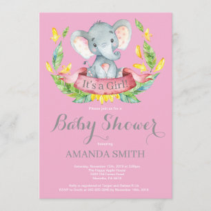 Mädchen Elephant Baby Dusche Einladung Rosa und Gr