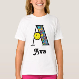 Mädchen Emoji Geburtstags-Party-Shirt-Initiale A T-Shirt