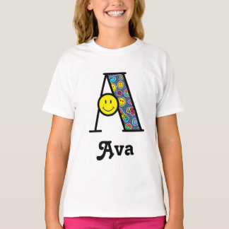 Mädchen Emoji Geburtstags-Party-Shirt-Initiale A T-Shirt