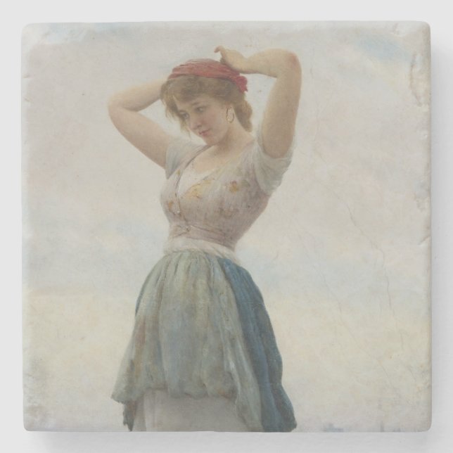 Mädchen entspannen am Strand Steinuntersetzer (Vorderseite)