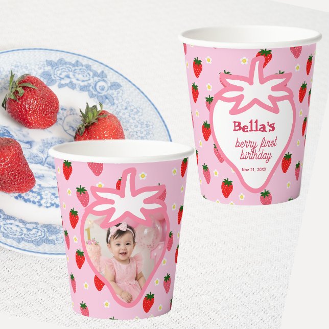  Mädchen Erdbeere Erster Geburtstag Erdbeeren Part Pappbecher (Von Creator hochgeladen)