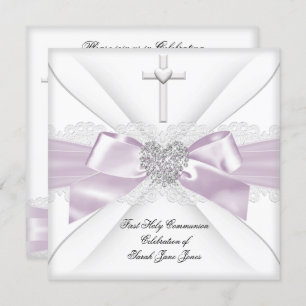 Mädchen Erste heilige Kommune Rosa Weißes Herz 2 Einladung