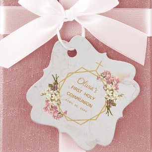 Mädchen Erste Kommunion Florale Gold Rosa Orchidee Geschenkanhänger