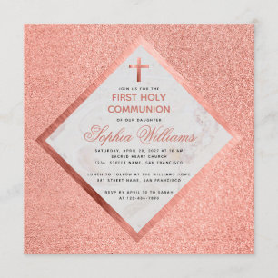 Mädchen Erste Kommunion Roségold Marmor Rosa Glitt Einladung