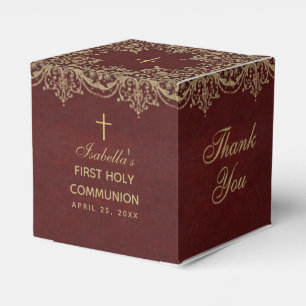 Mädchen Erste Kommunion Vintage Burgund Gold Elega Geschenkschachtel