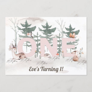 Mädchen erster Geburtstag, Woodland Tiere rosa Ein Einladung